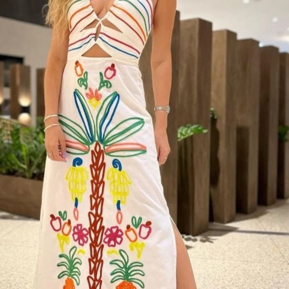 FARM Rio Colorful Embroidered Maxi Dress